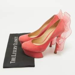 Pre Owned Nicholas Kirkwood Pink Suede Ruffle Trimmed Platform Pumps Size 37.5