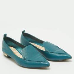 Pre Owned Nicholas Kirkwood Aqua Blue Leather Beya Pointed Toe Loafers Size 39.5