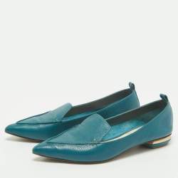 Pre Owned Nicholas Kirkwood Aqua Blue Leather Beya Pointed Toe Loafers Size 39.5