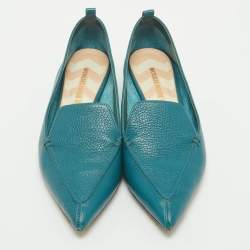 Pre Owned Nicholas Kirkwood Aqua Blue Leather Beya Pointed Toe Loafers Size 39.5
