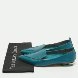 Pre Owned Nicholas Kirkwood Aqua Blue Leather Beya Pointed Toe Loafers Size 39.5