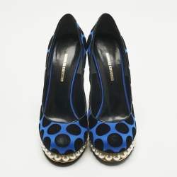 Pre Owned Nicholas Kirkwood Blue/Black Polka Dot Satin and Velvet Faux Pearl Casati Platform Pumps Size 39