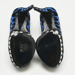 Pre Owned Nicholas Kirkwood Blue/Black Polka Dot Satin and Velvet Faux Pearl Casati Platform Pumps Size 39