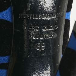 Pre Owned Nicholas Kirkwood Blue/Black Polka Dot Satin and Velvet Faux Pearl Casati Platform Pumps Size 39