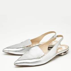 Pre Owned Nicholas Kirkwood Silver Leather Beya Slingback Mules Size 41