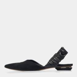 Pre Owned Nicholas Kirkwood Black Leather and Suede Slingback Flats Size 40