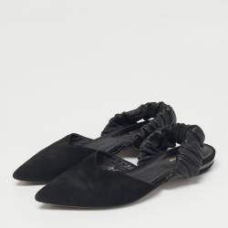 Pre Owned Nicholas Kirkwood Black Leather and Suede Slingback Flats Size 40