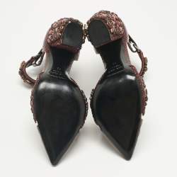 Pre Owned Nicholas Kirkwood Burgundy Croc Embossed and Crystal Embellished Pumps Size 36