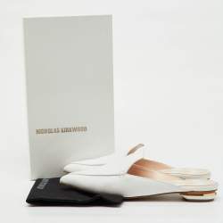 Pre Owned Nicholas Kirkwood White Leather Beya Pointed Toe Flat Mules Size 41.5