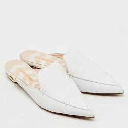 Pre Owned Nicholas Kirkwood White Leather Beya Pointed Toe Flat Mules Size 41.5