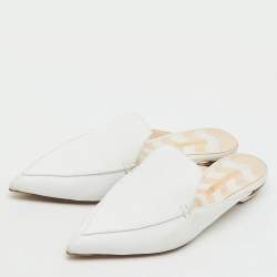 Pre Owned Nicholas Kirkwood White Leather Beya Pointed Toe Flat Mules Size 41.5