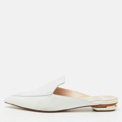 Pre Owned Nicholas Kirkwood White Leather Beya Pointed Toe Flat Mules Size 41.5