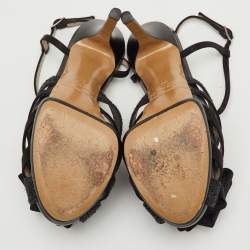 Pre Owned Nicholas Kirkwood Black Satin and Glitter Rose Platform Sandals Size 37