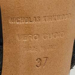 Pre Owned Nicholas Kirkwood Black Satin and Glitter Rose Platform Sandals Size 37