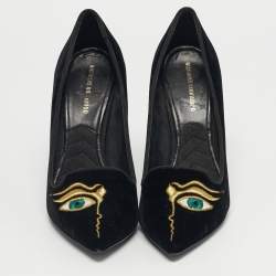 مملوكة مسبقًا حذاء كعب عالٍ نيكولاس كيركوود مقدمة مدببة نقش عين مخمل أسود مقاس 35.5