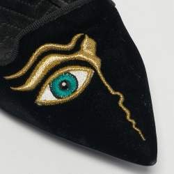 مملوكة مسبقًا حذاء كعب عالٍ نيكولاس كيركوود مقدمة مدببة نقش عين مخمل أسود مقاس 35.5