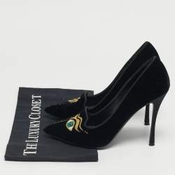 مملوكة مسبقًا حذاء كعب عالٍ نيكولاس كيركوود مقدمة مدببة نقش عين مخمل أسود مقاس 35.5