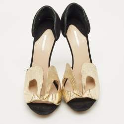 Pre Owned Nicholas Kirkwood Size 37 Black/Gold Leather and Suede Platform Sandals