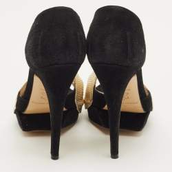 Pre Owned Nicholas Kirkwood Size 37 Black/Gold Leather and Suede Platform Sandals