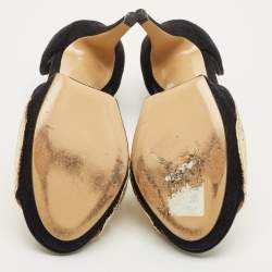 Pre Owned Nicholas Kirkwood Size 37 Black/Gold Leather and Suede Platform Sandals