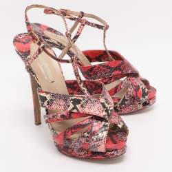 Pre Owned Nicholas Kirkwood Size 39 Multicolor Python Leather Platform T-Strap Sandals