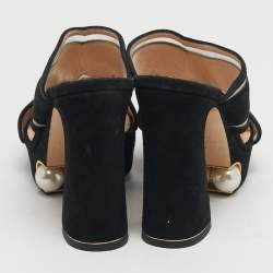 مملوكة مسبقًا صندل نيكولاس كيركوود سير كاحل نعل سميك مزخرف لؤلؤ سويدي أسود مقاس 38