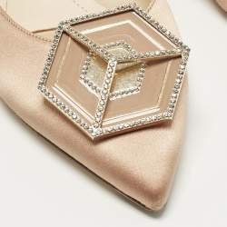 مملوكة مسبقًا صندل سلايد نيكولاس كيركوود عدن ساتان بيج مرصع بالكريستال مسطح مقاس 38