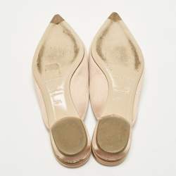 مملوكة مسبقًا صندل سلايد نيكولاس كيركوود عدن ساتان بيج مرصع بالكريستال مسطح مقاس 38