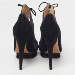 مملوكة مسبقًا Nicholas Kirkwood Size 38.5 Purple/Black Leather and Suede Peep Toe Pumps