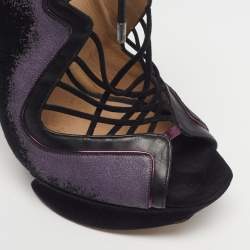 مملوكة مسبقًا Nicholas Kirkwood Size 38.5 Purple/Black Leather and Suede Peep Toe Pumps