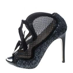 Nicholas Kirkwood Two Tone Sequined and Mesh Peep Toe Booties Size 38.5