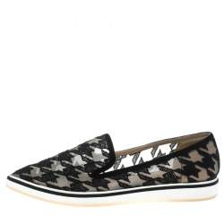 Nicholas Kirkwood Black Mesh and Fabric Alona Hound's Tooth Emroidered Pointed Toe Loafers Size 38