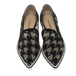 Nicholas Kirkwood Black Mesh and Fabric Alona Hound's Tooth Emroidered Pointed Toe Loafers Size 38