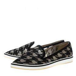 Nicholas Kirkwood Black Mesh and Fabric Alona Hound's Tooth Emroidered Pointed Toe Loafers Size 38
