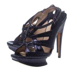 Pre Owned Nicholas Kirkwood Purple Ceramic Leather Ankle Straps Platform Sandals Size 39