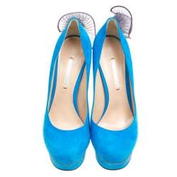 Nicholas Kirkwood Blue Suede Ruffle Trimmed Platform Pumps Size 38