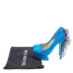 Nicholas Kirkwood Blue Suede Ruffle Trimmed Platform Pumps Size 38