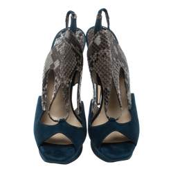 Nicholas Kirkwood Multicolor Suede and Python Platform Slingback Sandals Size 37