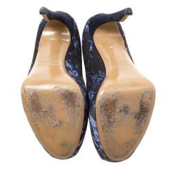 Nicholas Kirkwood Black/Blue Printed Satin Platform Pumps Size 38.5