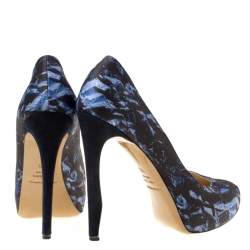 Nicholas Kirkwood Black/Blue Printed Satin Platform Pumps Size 38.5