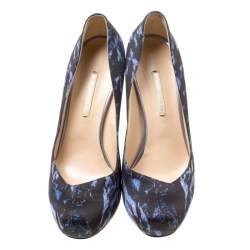 Nicholas Kirkwood Black/Blue Printed Satin Platform Pumps Size 38.5