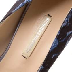 Nicholas Kirkwood Black/Blue Printed Satin Platform Pumps Size 38.5