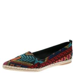Nicholas Kirkwood Black/Multicolor Embroidered Fabric Mexican Pointed Toe Espadrilles Size 39