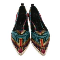 Nicholas Kirkwood Black/Multicolor Embroidered Fabric Mexican Pointed Toe Espadrilles Size 39
