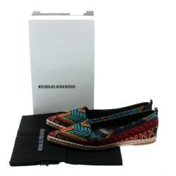 Nicholas Kirkwood Black/Multicolor Embroidered Fabric Mexican Pointed Toe Espadrilles Size 39