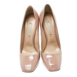 Nicholas Kirkwood Beige Patent Leather Square Toe Pumps Size 40.5