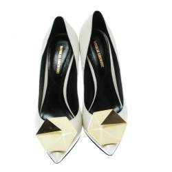 Nicholas Kirkwood White Leather Hexagon Pointed Toe Pumps Size 37.5