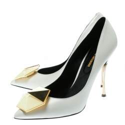 Nicholas Kirkwood White Leather Hexagon Pointed Toe Pumps Size 37.5