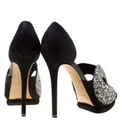 Nicholas Kirkwood Monochrome Suede Cut Out Platform Peep Toe Sandals Size 38.5