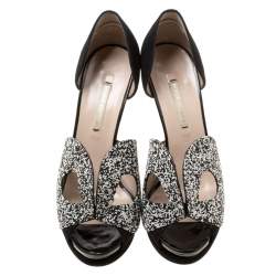 Nicholas Kirkwood Monochrome Suede Cut Out Platform Peep Toe Sandals Size 38.5